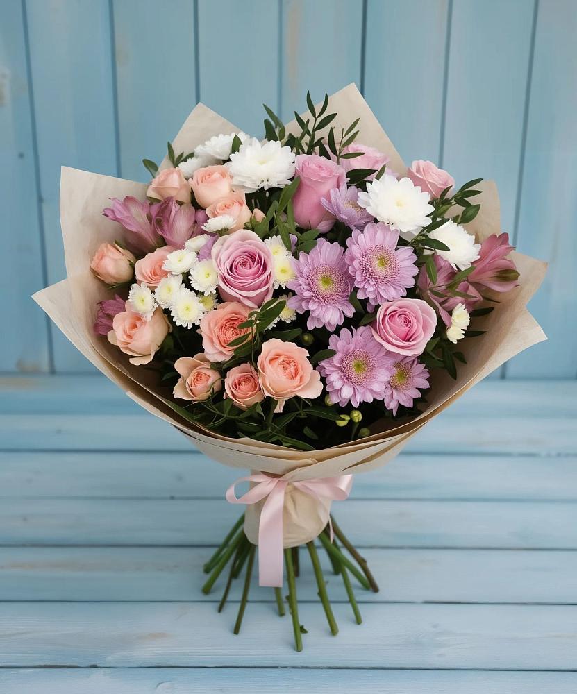 Букет цветов из: Хризантемы, Розы и Альстромерии в Сернуре
