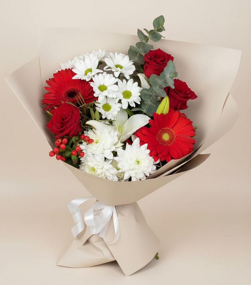 Букет цветов из: Розы, Хризантемы, Герберы и Лилии в Сернуре